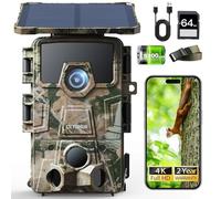 CEYOMUR Solaire Camera de Chasse, 4K 64MP 30fps WiFi 6 Caméra de Chasse avec Carte SD 64GB, 0,1s Activée par Mouvement IP66 Étanche Vision Nocturne, 5200mAh Batterie Rechargeable