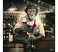 CEyyPD Singe drôle buvant du vin et chien jouant du piano affiches imprime toile peintures mur Art photos salon décor 50x50 cm sans cadre, 50x50cm