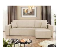Cezanne - Canapé d'angle réversible 4 places convertible avec coffre en tissu texturé - Beige Beige