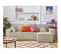 Best Mobilier - Canapé d'angle Convertible avec Coffre Réversible Cezanne en Velours Côtelé - Canapé Lit - Sofa Beige 4 Places - Angle Droit - ou Gauche - Salon