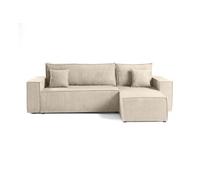 Best Mobilier - Canapé d'angle Convertible avec Coffre Réversible Cezanne en Velours Côtelé - Canapé Lit - Sofa Beige 4 Places - Angle Droit - ou Gauche - Salon