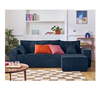 Cezanne - canapé d'angle réversible - 4 places - convertible avec coffre - en velours côtelé - Bleu Ardoise