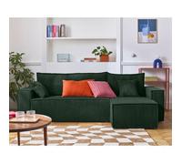 Cezanne - canapé d'angle réversible - 4 places - convertible avec coffre - en velours côtelé - Vert