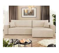 Cezanne - Canapé d'angle réversible 5 places convertible avec coffre en tissu texturé - Beige