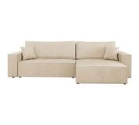 Cezanne - Canapé d'angle réversible 5 places convertible avec coffre en tissu texturé - Beige