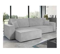 Cezanne - canapé d'angle réversible 5 places convertible avec coffre en velours côtelé - Gris clair