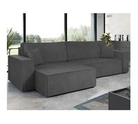 Cezanne - canapé d'angle réversible 5 places convertible avec coffre en velours côtelé - Gris foncé