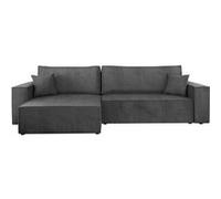 Cezanne - canapé d'angle réversible 5 places convertible avec coffre en velours côtelé - Gris foncé