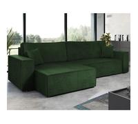 Cezanne - canapé d'angle réversible 5 places convertible avec coffre en velours côtelé - Vert
