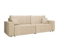 Cezanne - Canapé droit 3 places convertible avec coffre en tissu texturé - Beige