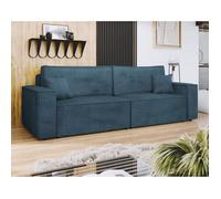 Cezanne - canapé droit 3 places convertible avec coffre en velours côtelé - Bleu Ardoise