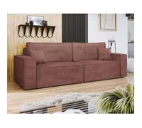 Cezanne - canapé droit 3 places convertible avec coffre en velours côtelé - Rose Rose