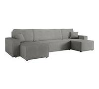 Cezanne - Canapé panoramique en U 7 places convertible avec coffre en tissu texturé - Gris