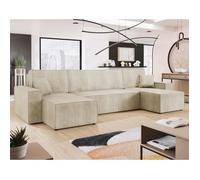 Cezanne - canapé panoramique en U - 7 places - convertible avec coffre - en velours côtelé - Beige