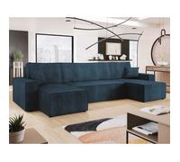 Cezanne - canapé panoramique en U - 7 places - convertible avec coffre - en velours côtelé - Bleu Ardoise