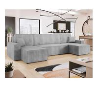 Cezanne - canapé panoramique en U - 7 places - convertible avec coffre - en velours côtelé - Gris clair