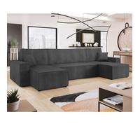 Cezanne - canapé panoramique en U - 7 places - convertible avec coffre - en velours côtelé - Gris foncé