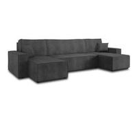 Cezanne - canapé panoramique en U - 7 places - convertible avec coffre - en velours côtelé - Gris foncé
