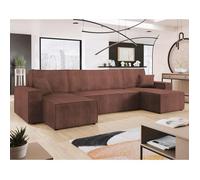 Cezanne - canapé panoramique en U - 7 places - convertible avec coffre - en velours côtelé - Rose