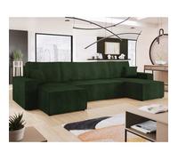 Cezanne - canapé panoramique en U - 7 places - convertible avec coffre - en velours côtelé - Vert