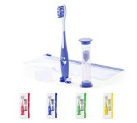 CEZARO - Set de brosse à dent bleu pour enfant : Une brosse amusante avec ventouse + Un sablier de 2 min + Une trousse de rangement (Fident bleu)