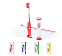 CEZARO - Set de brosse à dent rouge pour enfant : Une brosse amusante avec ventouse + Un sablier de 2 min + Une trousse de rangement (Fident rouge)