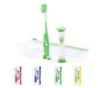 CEZARO - Set de brosse à dent vert pour enfant : Une brosse amusante avec ventouse + Un sablier de 2 min + Une trousse de rangement (Fident vert)