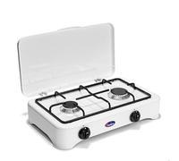 CF Parker Réchaud à gaz avec deux brûleurs, gaz, plaques émaillées, 29 x 48 x 12 cm, 50 mbar, 3,8 kg, sécurité d'allumage