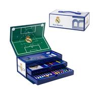 CF REAL MADRID Ensemble de Papeterie pour Garçon, Comprend Crayons de Couleur, Feutres, Aquarelles, Pinceau, éponge, Crayon à Papier, Taille-Crayon, Gomme, Crayons de Cire, Cahier, Trousse