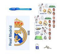 CF REAL MADRID Ensemble de Papeterie pour Garçon, Comprend Un Cahier, Stylo, Autocollants et Un Cadenas avec Clés, Cadeau pour Enfants