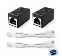 Cfanibo 2 Pièces Adaptateur RJ11 vers RJ45 avec Câble 15 cm, Adaptateur ADSL RJ45, Connecteur Téléphonique pour Ligne Fixe Téléphone Analogique Fax Modem ADSL, Convertisseur Prise Murale Télécom Noir