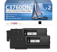 CFDFDA C3760DN Cartouche de Toner Compatible 331-8429 331-8432 331-8431 331-8430 pour Dell C3765dnf, C3760dn et C3760n Imprimantes, Haute Capacité 11000 Pages, Impression Nette,Black-2 Pack