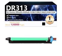 CFDFDA DR313 Tambour de Remplacement Compatible pour Konica Minolta bizhub C258 C308 C368 C458 C558 Imprimantes, Capacité Élevée 120000 Pages, Installation Facile,Black-1 Pack