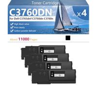 CFDFDA Haute Capacité C3760DN Cartouche de Toner de Remplacement 331-8429 331-8432 331-8431 331-8430 pour Dell C3765dnf C3760dn C3760n Imprimantes, Transparent et Durable,Black-4 Pack