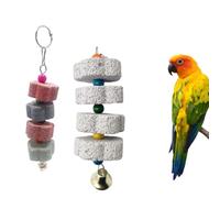 CFEWV 2 Jouets Pour Perruches, Pierre À Aiguiser Le Bec Des Oiseaux Avec Clochette, Jouet Minéral Pour Molaires Avec Clochette, Jouet À Mâcher Pour Perroquets, Perruches Et Perruches Ondulées