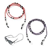 CFEWV Lot De 2 Chaînes À Lunettes Perlées Avec Perles En Acrylique,Porte-Lunette Fonctionnel Et Décoratif,Cordon Lunettes Femme(Rouge Et Violet)
