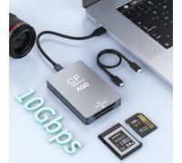 CFexpress Lecteur de carte mémoire 5 en 1 type B/XQD/SD 10 Gbps USB-C & USB-A Lecteur de carte mémoire USB 3.2 Gen2 pour CFexpress B, XQD, SD 3.0, compatible avec Windows, Mac, Linux et Android