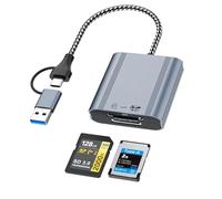 CFexpress Lecteur de carte SD et type A, USB 3.2 Gen 2 10 Gbit/s double fente, câble USB-C/USB-A 2 en 1, lecture/écriture simultanée, pour Windows/Mac/iOS/Android/Linux, pour appareils photo Sony A1