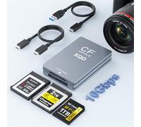 CFexpress Lecteur de Cartes Type B/XQD/SD, Double Fente en Aluminium USB 3.2 (Gen 2) 10 Gbps CF Express avec câble USBC vers USBC-A/C, Lecteur de Carte CFexpress Type B pour Windows/Mac/Android/Linux