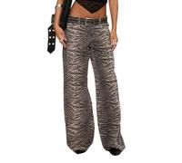 cffdviz Jean Large Léopard Y2K pour Femmes Sexy Taille Basse Coupe Droite en Denim,Noir,XL