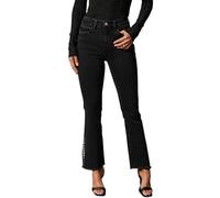 cffdviz Jean pour Femme Taille Mi-Haute À Perles Évasé Vintage Coupe Slim Extensible Jambe Droite en Denim,Noir,XL