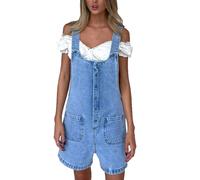 cffdviz Salopette Courte En Denim Pour Femme Bretelles Réglables Salopette Courte En Jean Combinaison Courte,Light blue,M