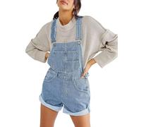 cffdviz Salopette Courte En Jean Femme Décontractée Avec Bretelles Coupe Ample Et Ourlet Retroussé,Light blue,L