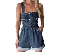 cffdviz Salopette Courte En Jean Pour Femmes Vêtements De Travail D'été Taille Élastique Combinaison Courte En Jean,Bleu,S