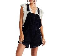 cffdviz Salopette Courte En Velours Côtelé Pour Femmes À Coupe Ample Avec Multiples Poches Ourlet Retroussé Bretelles Ajustables,Noir,L