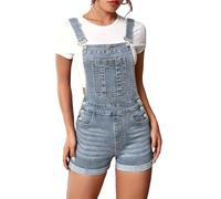 cffdviz Salopette Short Pour Femme À Bretelles Réglables Combinaison En Jean Slim Avec Poches,Bleu,L