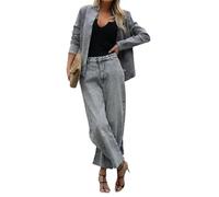 cffdviz Tenues Décontractées pour Femmes Ensemble en Denim 2 Pièces Veste Blazer À Manches Longues Ajustée Haut Et Jean avec Ceinture,Gris,XL