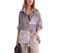 cffvdiz Chemises À Boutons pour Femmes Chemise Ample en Velours À Manches Longues avec Poches,Argent,XXL