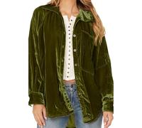 cffvdiz Chemises en Velours avec Col pour Femmes Tuniques Hauts Décontractés À Manches Longues Chemises Amples À Boutons Vestes,Vert,S