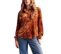 cffvdiz Chemises Vintage pour Femmes À Manches Longues avec Boutonnière Coupe Ample en Velours Blouses Et Hauts,Orange,L